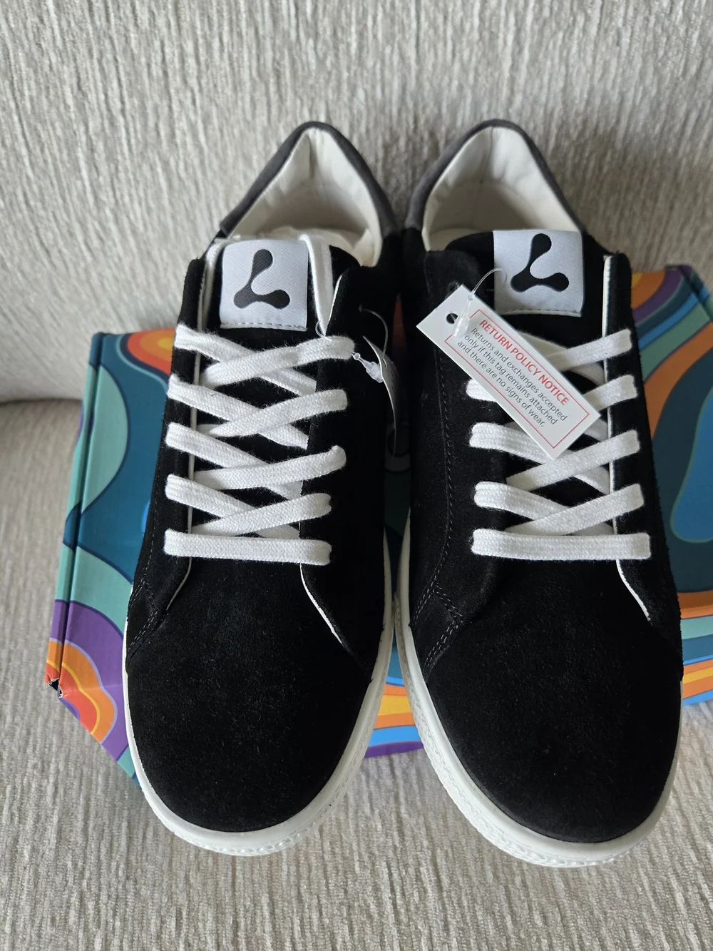 Women's Black Suede Low-Top Sneakers with White Laces